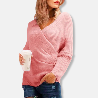 Elizabeth Relaxed Fit Wrap Sweater | Textured V-Neck Wrap Sweater