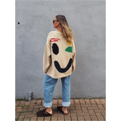 Women's Sweater – Knitted – Oversized Fit – Long – Abstract Intarsia Pattern