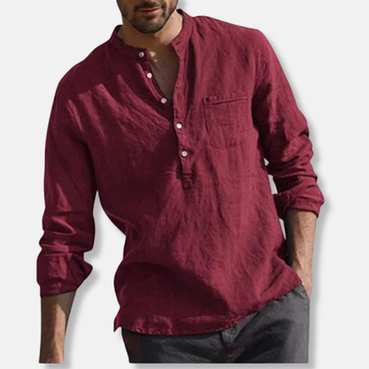 Alessio Linen Relaxed Fit Henley Shirt | Long Sleeve Henley Shirt