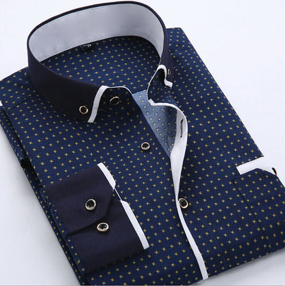 Herreskjorte - Businessstil - Geometrisk Mønster - Button-Down Krage - Dobbeltmansjett