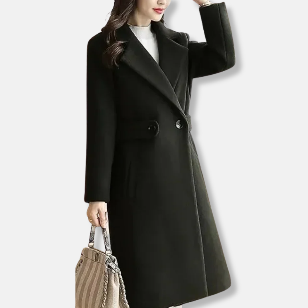 Emma Wool Tailored Fit Coat | Knee Length, Wide Lapels Coat