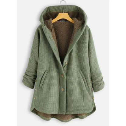 Women's Jacket with Hood – Wool Blend – Relaxed Fit – Fleece Lined – Button Front