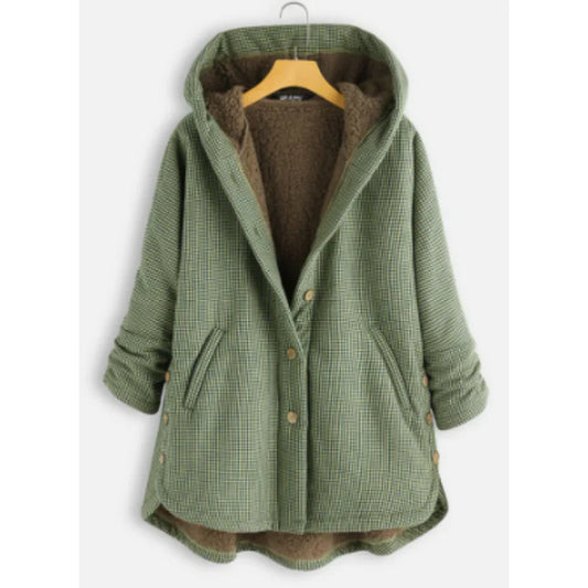 Women's Jacket with Hood – Wool Blend – Relaxed Fit – Fleece Lined – Button Front