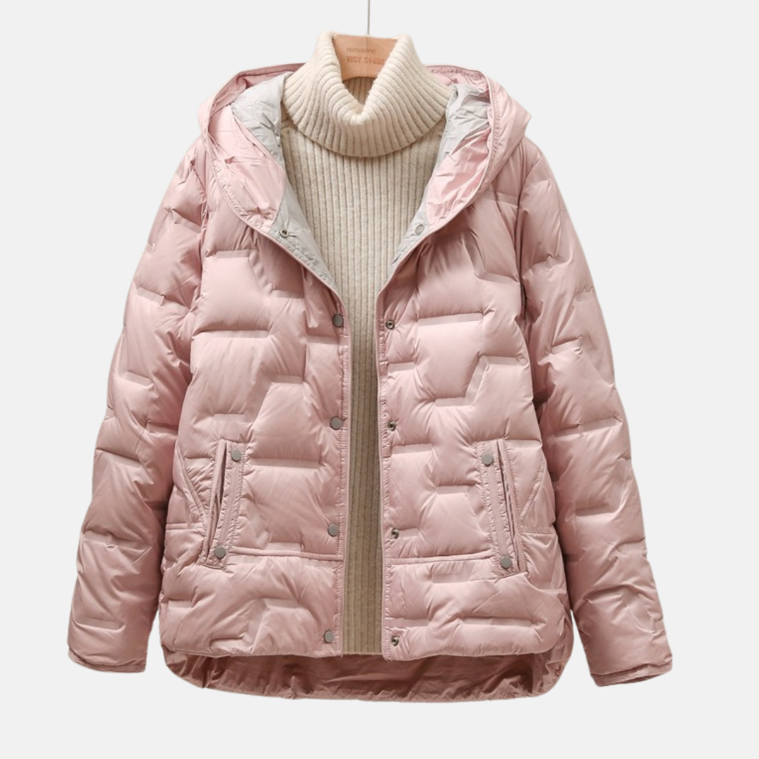 Women’s Jacket - Quilted - Woven Fabric - Attached Hood - Snap Button Closure