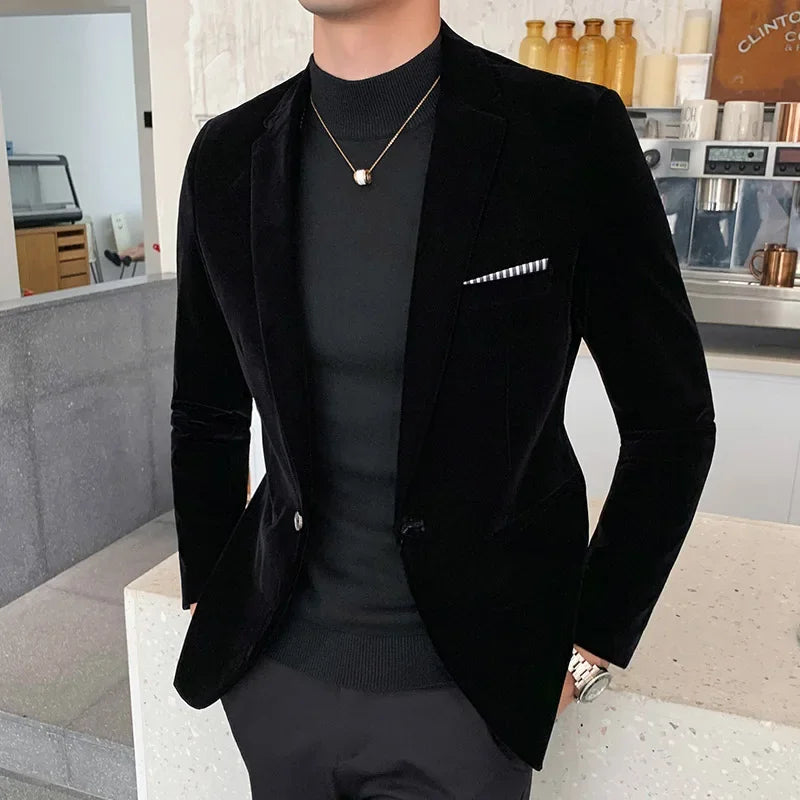 Men's Blazer – Slim Fit – Luxurious Velvet – Single-Breasted – Formal Cut