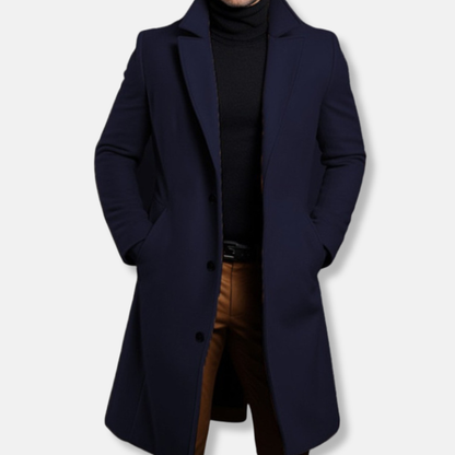 Men's Trench Coat – Tailored Fit – Wool Blend – Single-Breasted – Knee-Length