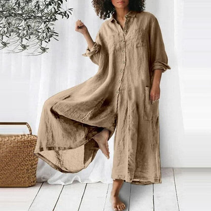 Women's Shirt Dress - Long Loose Fit - Soft Fabric - Buttons and Collar - Casual Style