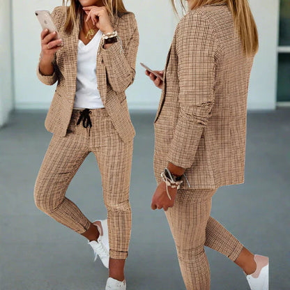 Women's Pants and Blazer – Tailored Fit – Check Pattern – Soft Woven Fabric