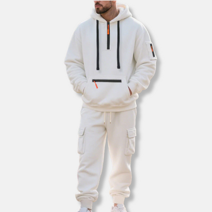 Men's Tracksuit – Relaxed Fit – Half-Zip Hoodie – Cotton Blend Cargo Pants