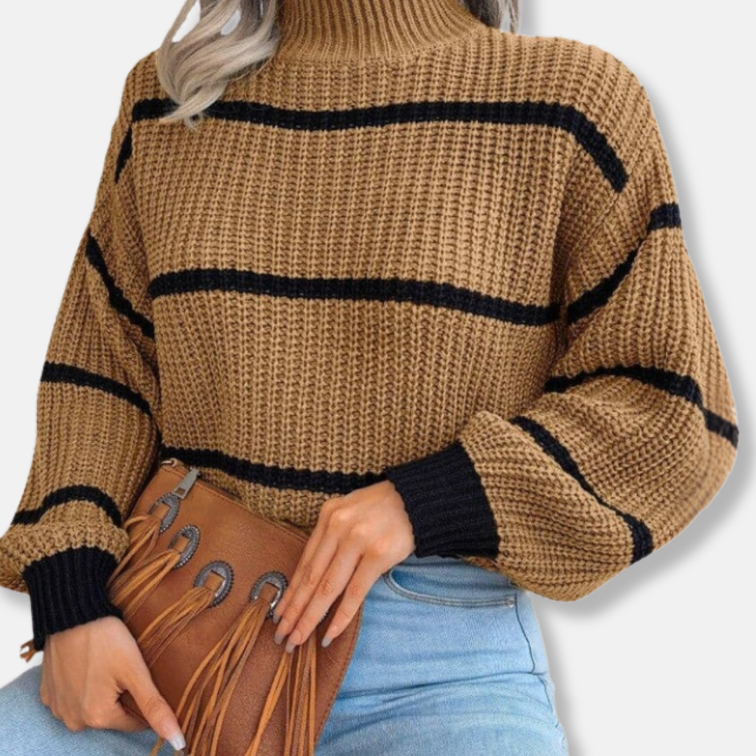 Nancy Oversized Turtleneck Sweater | Striped Cropped Sweater