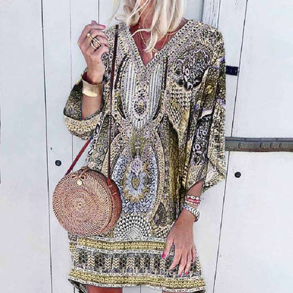 Women's Caftan Dress – Bohemian Pattern – Loose Fit – Light and Airy Fabric