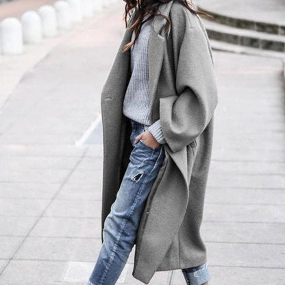 Chloe Wool Oversized Long Coat | Open Front Mid-Calf Coat