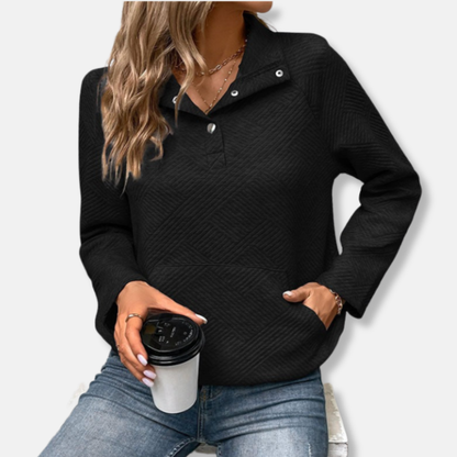 Chloe Cotton Quilted Sweater | Relaxed Fit Collared Sweater