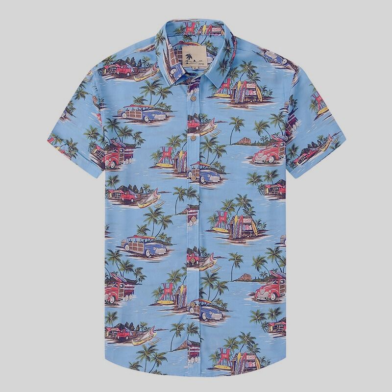 Herreskjorte – Hawaiiskjorte – Kortermet – Pustende Bomull – Casual Knappelukking