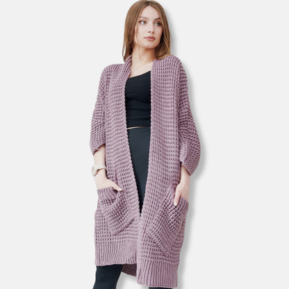 Women's Coat – Oversized Fit – Open Front – Chunky Knit Wool Blend – Pockets