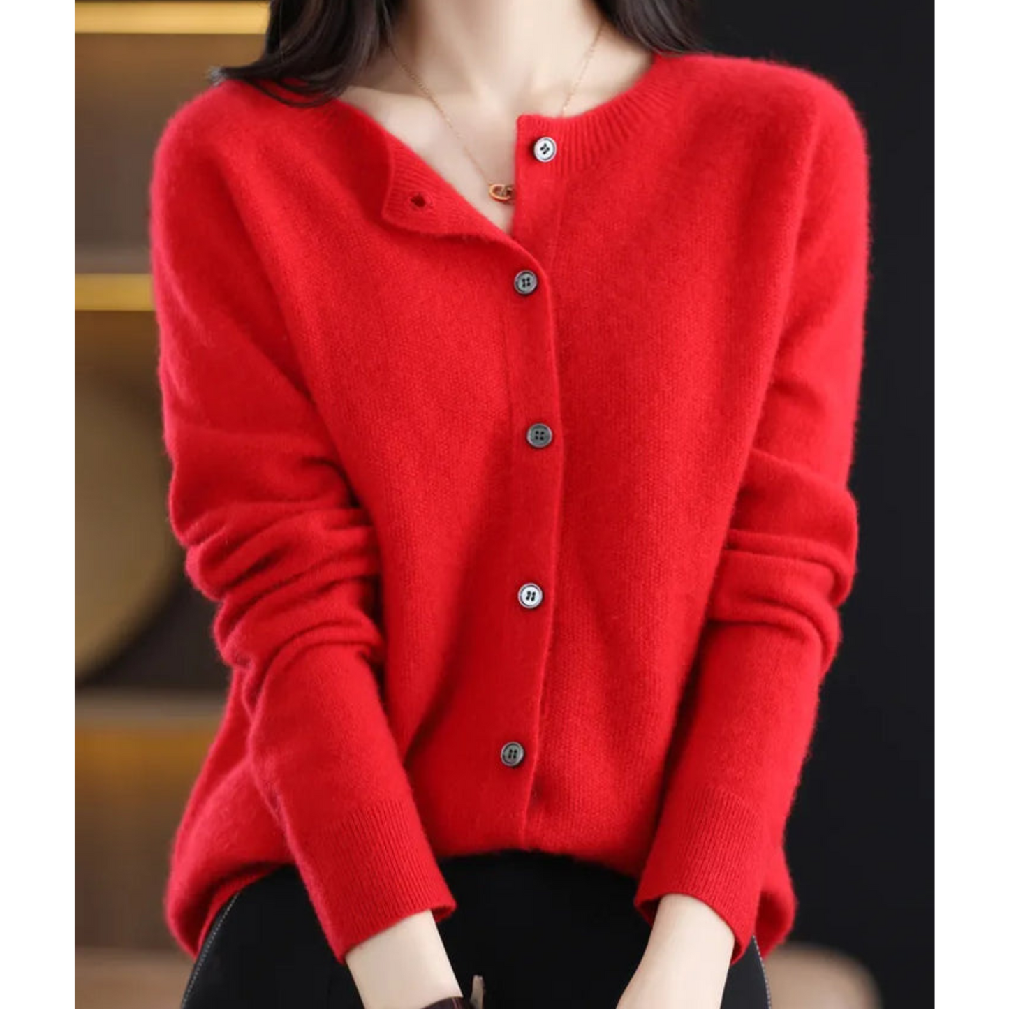 Dame Cardigan - Myk Ull-Kasjmir - Rund Hals - Knappelukking - Komfortabel Passform