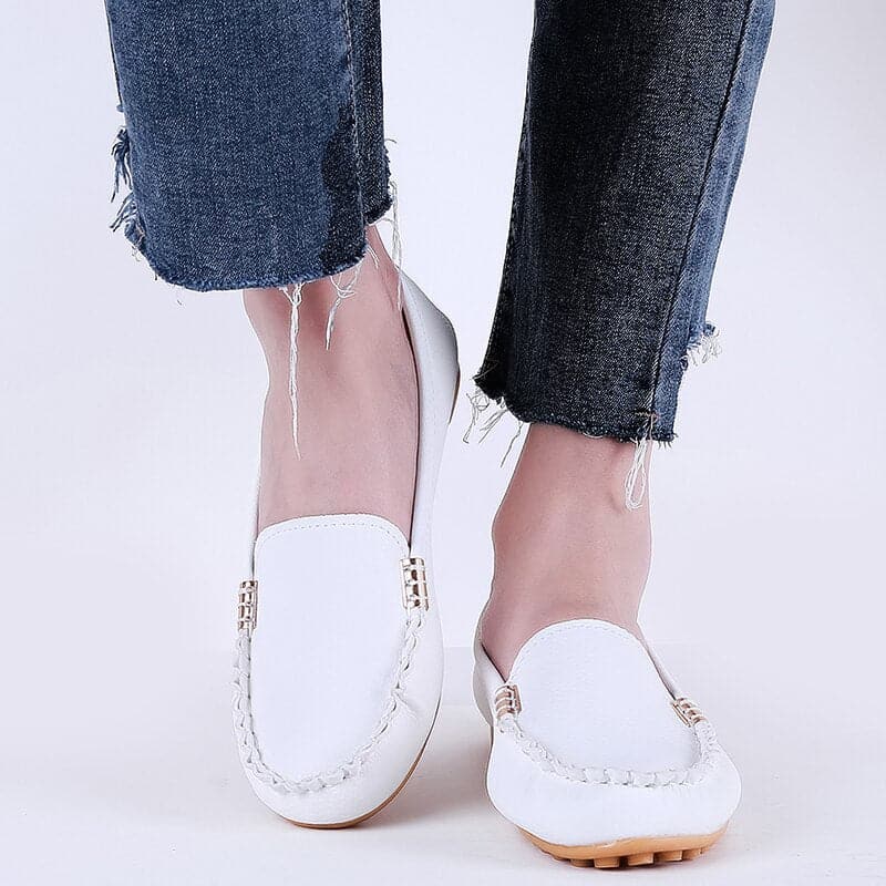 Dame Loafers - Denimstoff - Slip-on - Dekorative Metalldetaljer - Komfortsåle