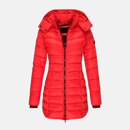 Women’s Puffer Coat - Slim Fit - Mid-Thigh Length - Hooded