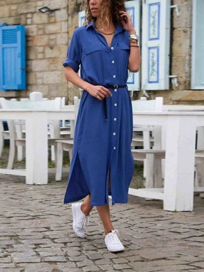 Women's Shirt Dress – Elegant Cut – Belt at the Waist – Light and Airy Fabric