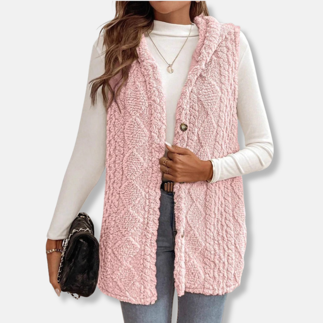 Erin Fleece Relaxed Fit Hooded Vest | Diamond Pattern Hooded Vest