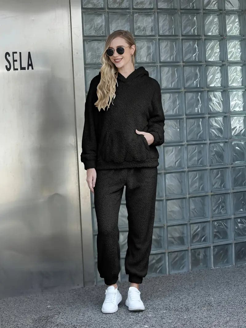 Women's Cozy Set - Soft Sherpa Fleece - Oversized Hoodie & Pants - Comfortable Fit