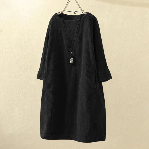 Women Dress - Corduroy - Loose Fit - Long Sleeves - Comfortable and Casual
