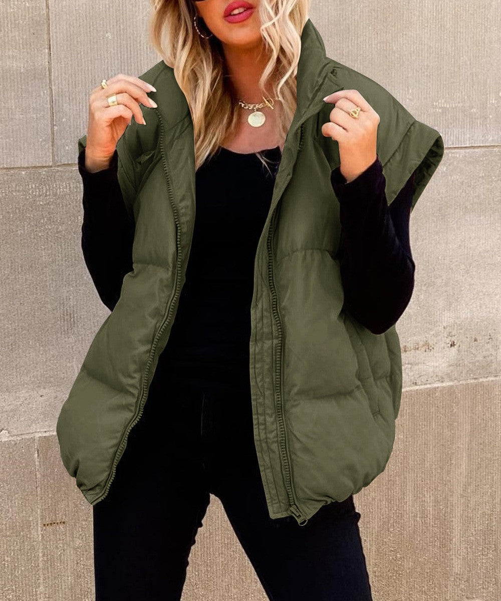 Women's Vest – Padded Quilted – Relaxed Fit – Zipper – High Collar Layered