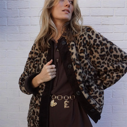 Women's Jacket – Oversized Fit – Faux Fur – Leopard Print – Button Front