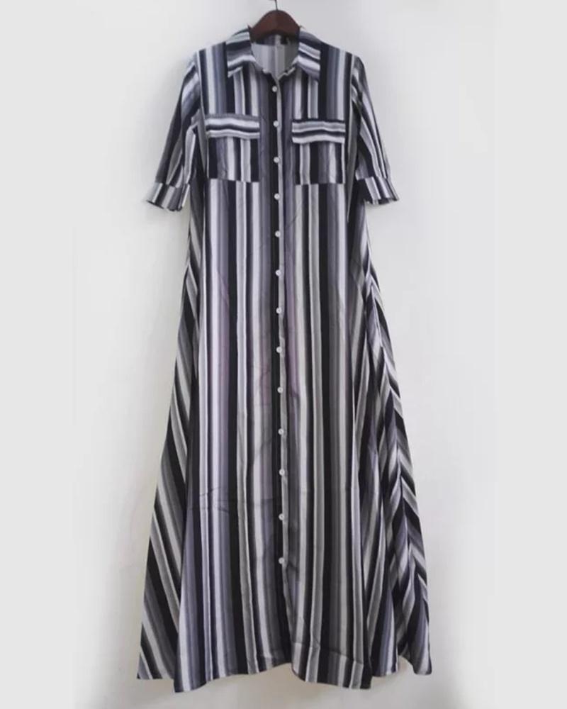 Women Shirt Dress - Midi Length - Breathable Fabric - Buttons and Collar - Relaxed Fit