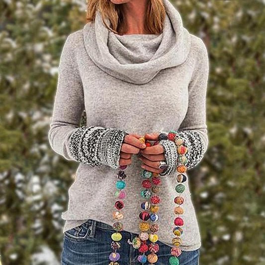 Women's Knitted Sweater – Soft Knit – Relaxed Fit – Cowl Neck – Textured Cuffs