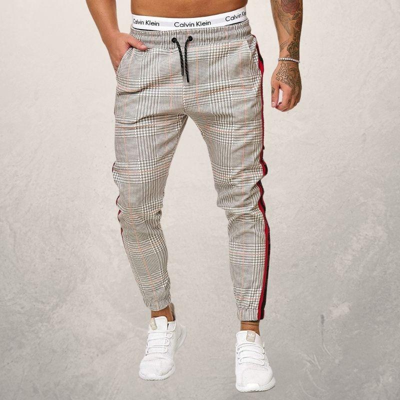 Herre Joggebukse - Slim Fit - Elastisk Linning med Snøring - Strukturet Stoff - Side Striper