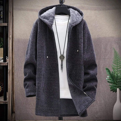 Herre Hettecardigan - Strikket Tekstur - Foret med Fleece - Åpen Front - Med Sidelommer