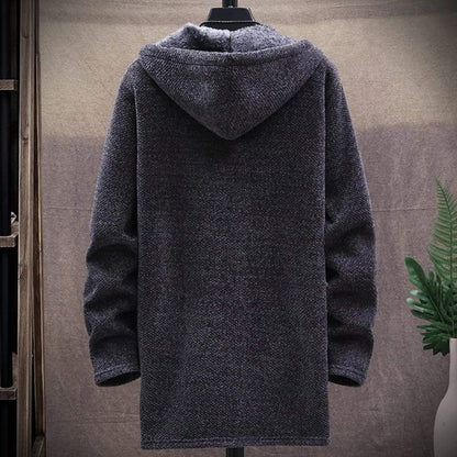Herre Hettecardigan - Strikket Tekstur - Foret med Fleece - Åpen Front - Med Sidelommer