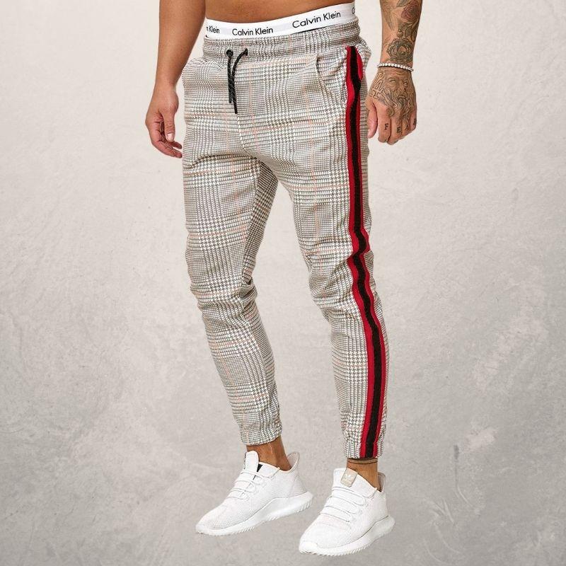 Herre Joggebukse - Slim Fit - Elastisk Linning med Snøring - Strukturet Stoff - Side Striper