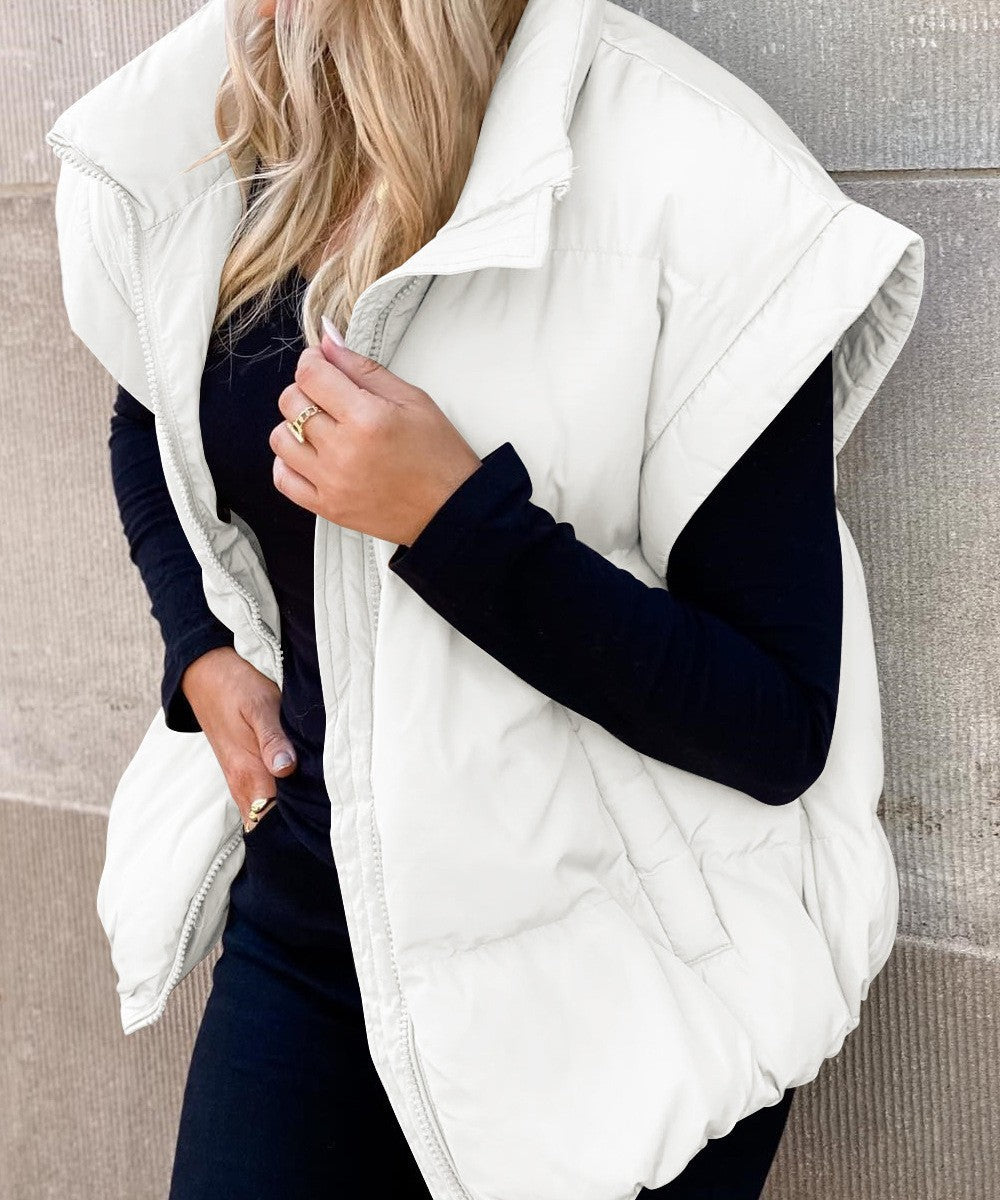 Women's Vest – Padded Quilted – Relaxed Fit – Zipper – High Collar Layered