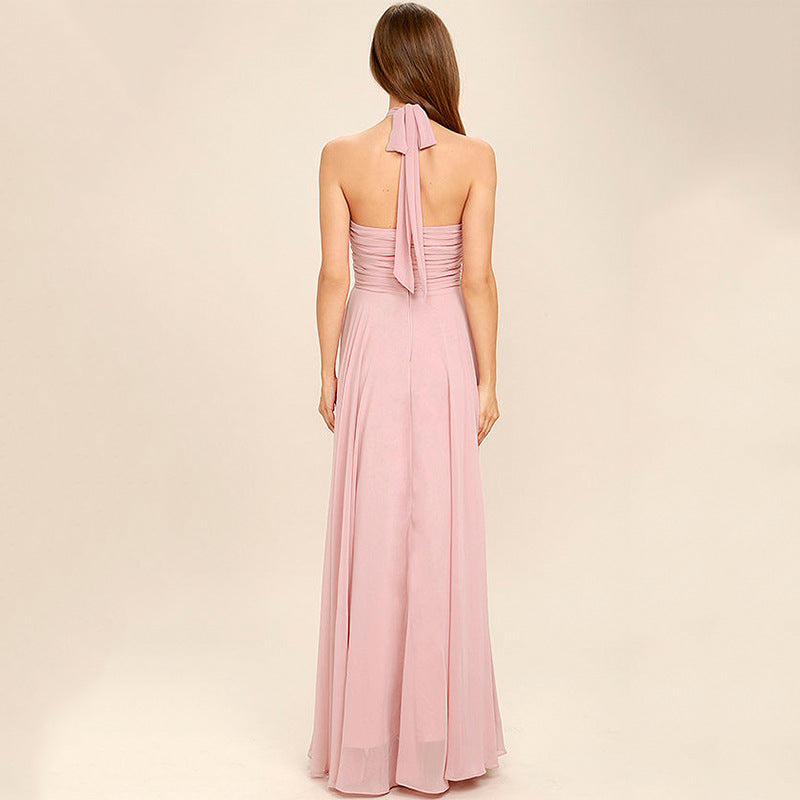 Dress for Women – Chiffon – Halterneck – Pleated Bodice – Ruched Waist – Floor-length