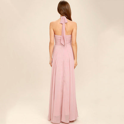 Dress for Women – Chiffon – Halterneck – Pleated Bodice – Ruched Waist – Floor-length