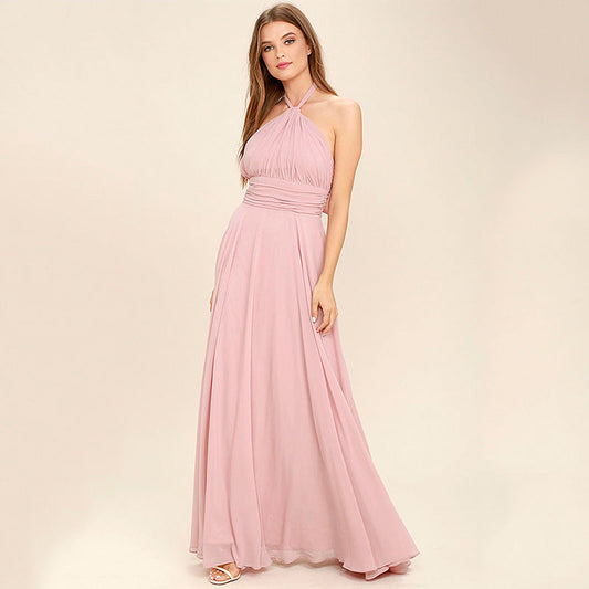 Dress for Women – Chiffon – Halterneck – Pleated Bodice – Ruched Waist – Floor-length