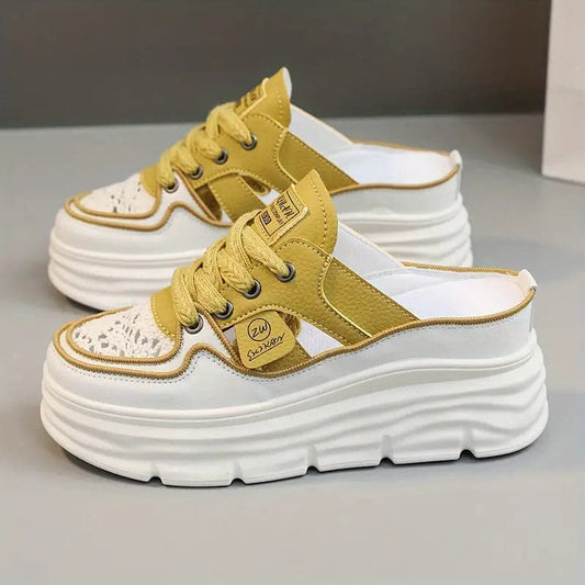 Women's Slip-on Sneakers – Platform Soles – Lacing – Comfortable and Trendy