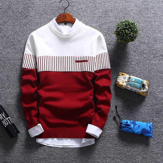 Men's Sweater – Wool Blend – Regular Fit – Round Neck – Striped with Chest Pocket