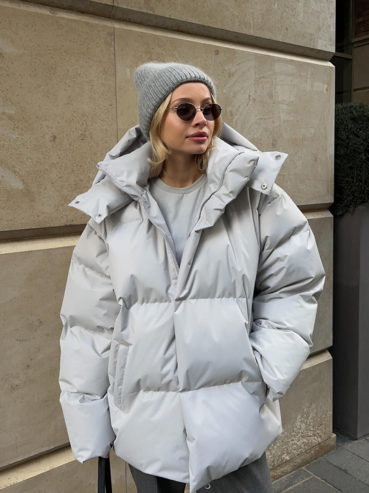 Women's Down Jacket - Water-Repellent - Warm Insulation - Hood and Zipper - Quilted Design