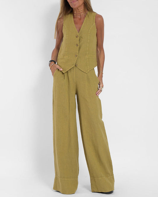 Women's Vest – Linen Blend – Slim Fit – Button Neckline – Business Casual