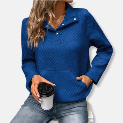 Chloe Cotton Quilted Sweater | Relaxed Fit Collared Sweater