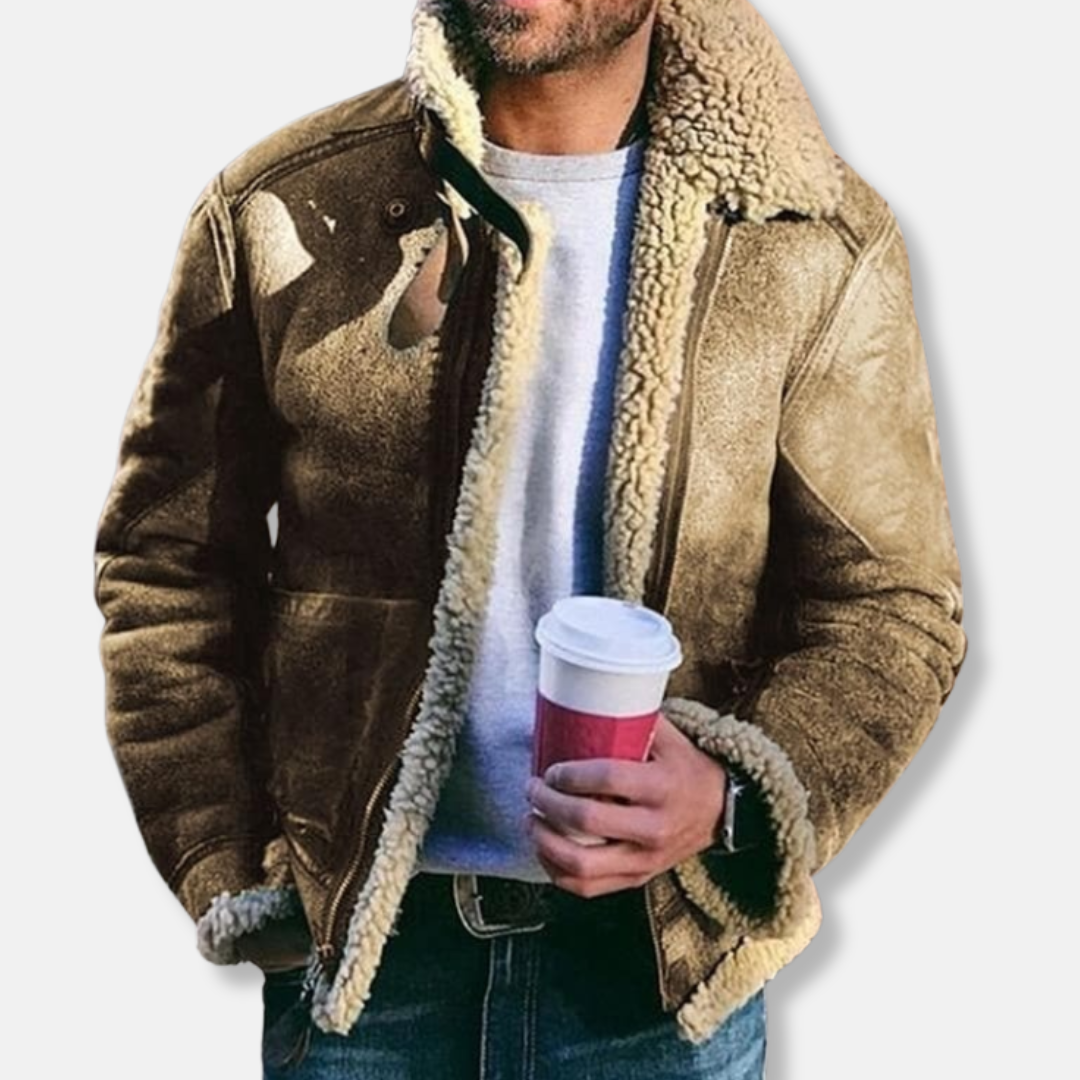Marco Leather Relaxed Fit Shearling Jacket | Zip Shearling Jacket