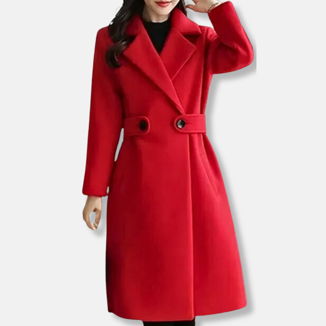 Emma Wool Tailored Fit Coat | Knee Length, Wide Lapels Coat