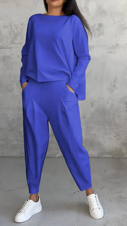 Women's Two-Piece Set – Relaxed Fit – Long-Sleeved Top and Harem Pants – Breathable Fabric