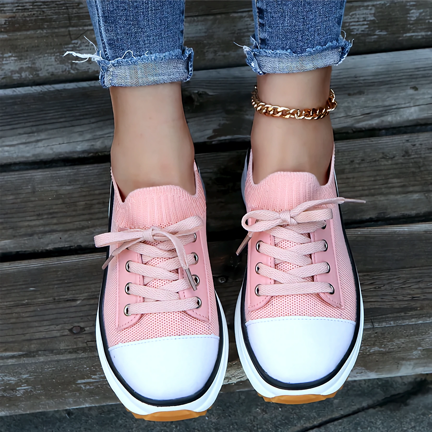 Women's Sneakers – Knitted Upper – Comfortable Fit – Platform Sole with Good Grip