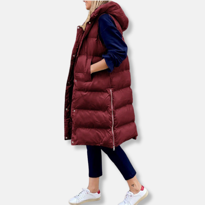 Clara Oversized Long Puffer Vest | Hooded Long Puffer Vest