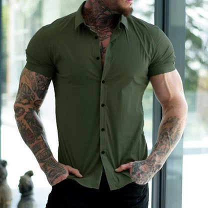 Men's Shirt with Short Sleeves – Slim Fit – Stretch Fabric – Button Closure – Everyday Use