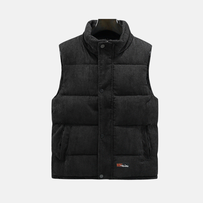 Men's Vest – Corduroy Quilted – Relaxed Fit – High Collar – Snap Buttons